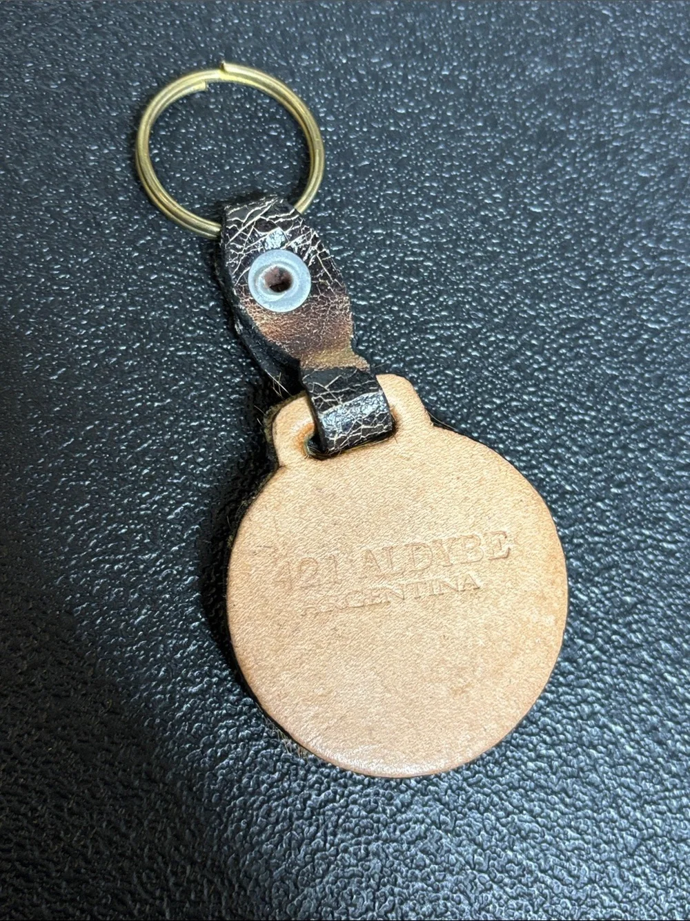 Vintage 421 Aldybe Argentina Round Leather Keychain with Brass Ring